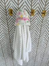 Load image into Gallery viewer, Floral Pink, Yellow, Green, Blue with Pink Embroidery Hooded Towel