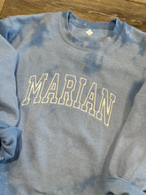 Load image into Gallery viewer, Bleach Burst Dusty Blue Embroidered Marian Mustangs Sweatshirt