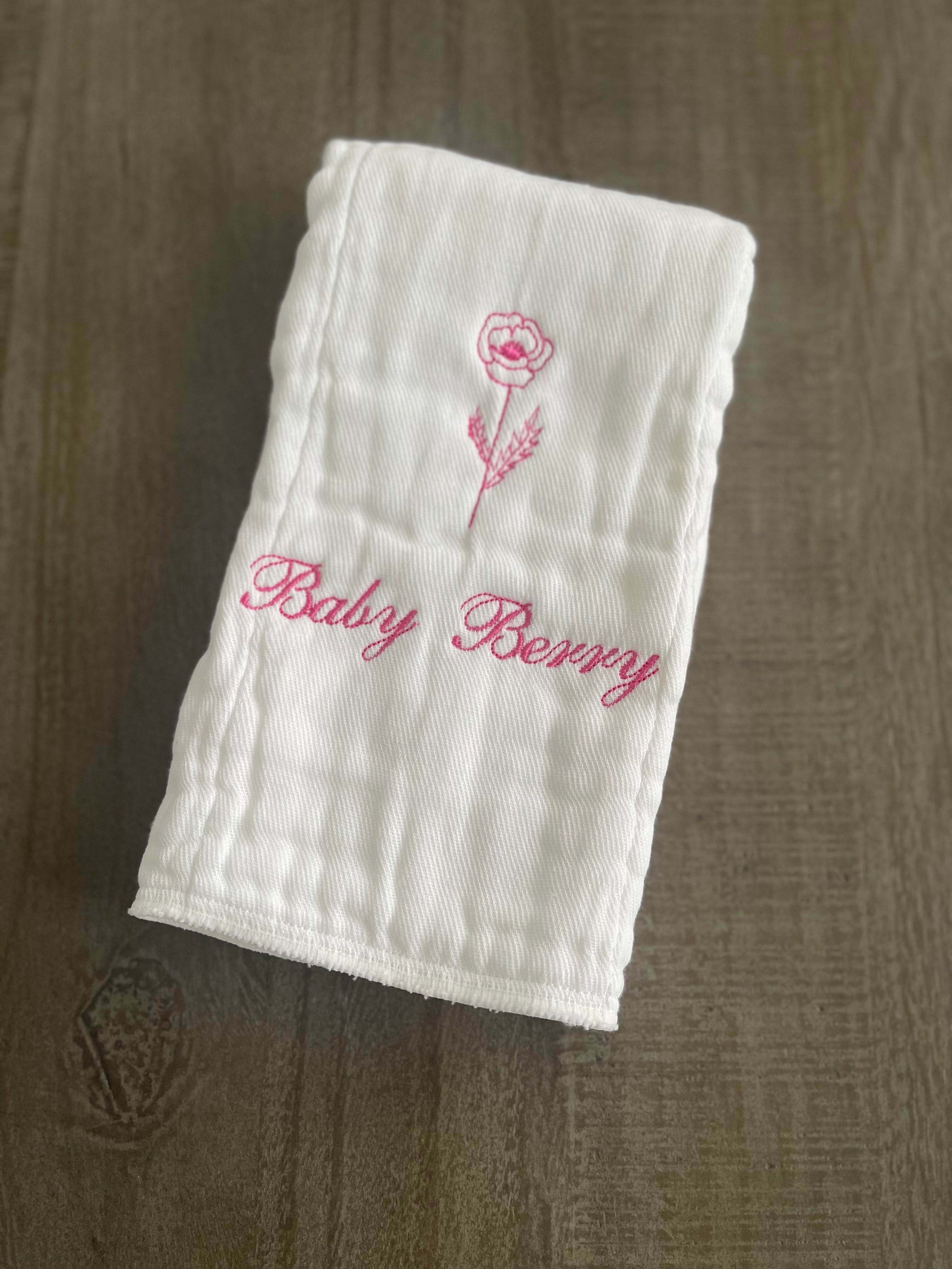Birth Month Flower & Name Burp Cloth