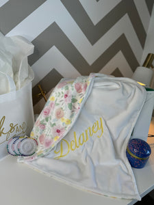 Floral pink, yellow & Blue Blanket & Towel Gift Set