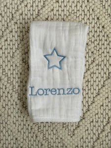 Baby Blue Color Star & Name Burp Cloth