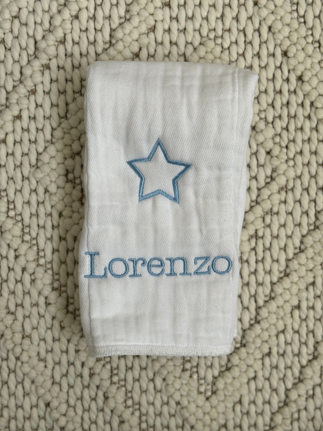 Baby Blue Color Star & Name Burp Cloth