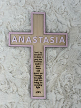 Load image into Gallery viewer, Personalized &amp; Hand painted Wood Cross with Now I Lay Me Down To Sleep Prayer