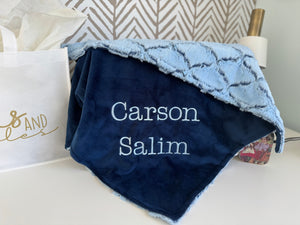 Baby Blue/Navy Lattice Flat Navy Back Blanket No Ruffle