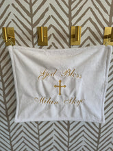 Load image into Gallery viewer, White with Gold Embroidery Baptism Towel