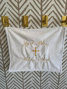 White with Gold Embroidery Baptism Towel