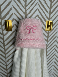 Blush Pink Marble Texture with Bow & Name Hooded Towel