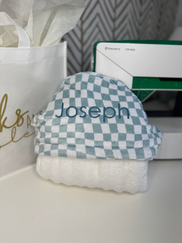 Wavy Mist & White Checkered Bath Hoodie/Hooded Towel