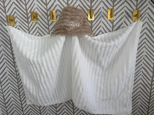Tan Oxford White Embroidery Bath Hoodie/Hooded Towel