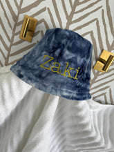 Load image into Gallery viewer, Navy Tie Dye with Chartreuse Embroidery Bath Hoodie/Hooded Towel