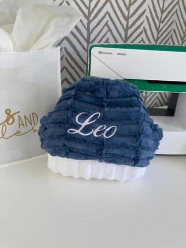 Denim Blue Oxford White Embroidery Bath Hoodie/Hooded Towel