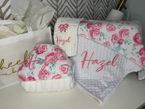 Pink Roses with White Bubble Back Blanket