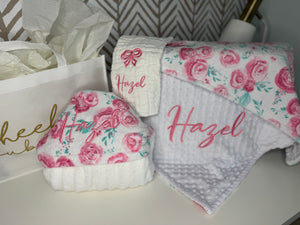 Pink Roses with White Bubble Back Blanket