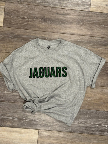 Jaguars Gray Embroidery and Green Glitter T-Shirt or Sweatshirt