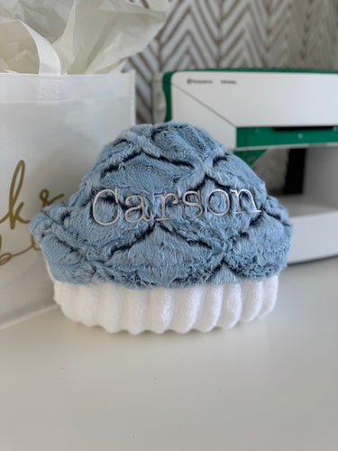 Baby Blue/Navy Lattice White Embroidery Bath Hoodie/Hooded Towel