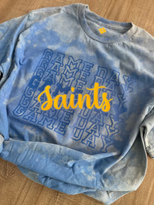 Saints Game Day Blue Bleach Dyed T-shirt