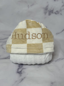 Neutral Checker Golden Tan Embroidery Bath Hoodie/Hooded Towel