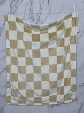 Load image into Gallery viewer, Neutral Checker with Golden Tan embroidery Blanket