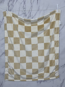 Neutral Checker with Golden Tan embroidery Blanket