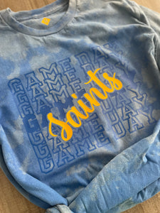 Saints Game Day Blue Bleach Dyed T-shirt