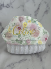 Load image into Gallery viewer, Floral Pink, Yellow, Green, Blue with Yellow Embroidery Hooded Towel