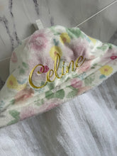 Load image into Gallery viewer, Floral Pink, Yellow, Green, Blue with Yellow Embroidery Hooded Towel