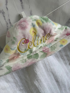 Floral Pink, Yellow, Green, Blue with Yellow Embroidery Hooded Towel