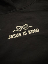 Load image into Gallery viewer, STOCK SALE AS PICTURED - Black Adult Large Bow &amp; Jesus is King Embroidered