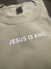 Load image into Gallery viewer, STOCK SALE AS PICTURED - Sand Adult Large crewneck with Jesus is King in white