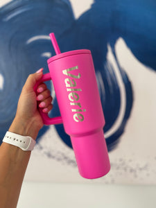 Hot Pink Tumbler with Engraved Name