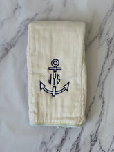 Load image into Gallery viewer, Organic Unbleached Navy Anchor Monogram Burp Cloth