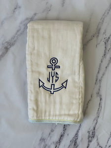 Organic Unbleached Navy Anchor Monogram Burp Cloth