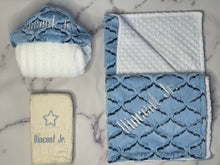 Load image into Gallery viewer, Baby Blue/Navy Lattice No Ruffle Gift Set