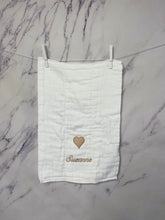 Load image into Gallery viewer, Golden Taupe Heart &amp; Name Burp Cloth
