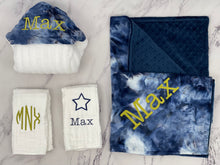 Load image into Gallery viewer, Navy Tie Dye Navy Bubble Chartreuse Embroidery No Ruffle Gift Set