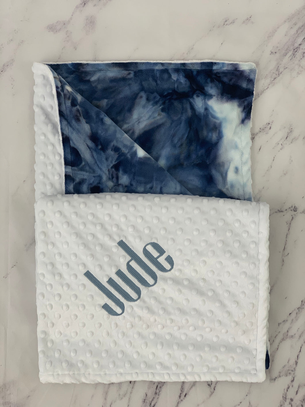 Navy Tie Dye White Bubble Back Blanket No Ruffle