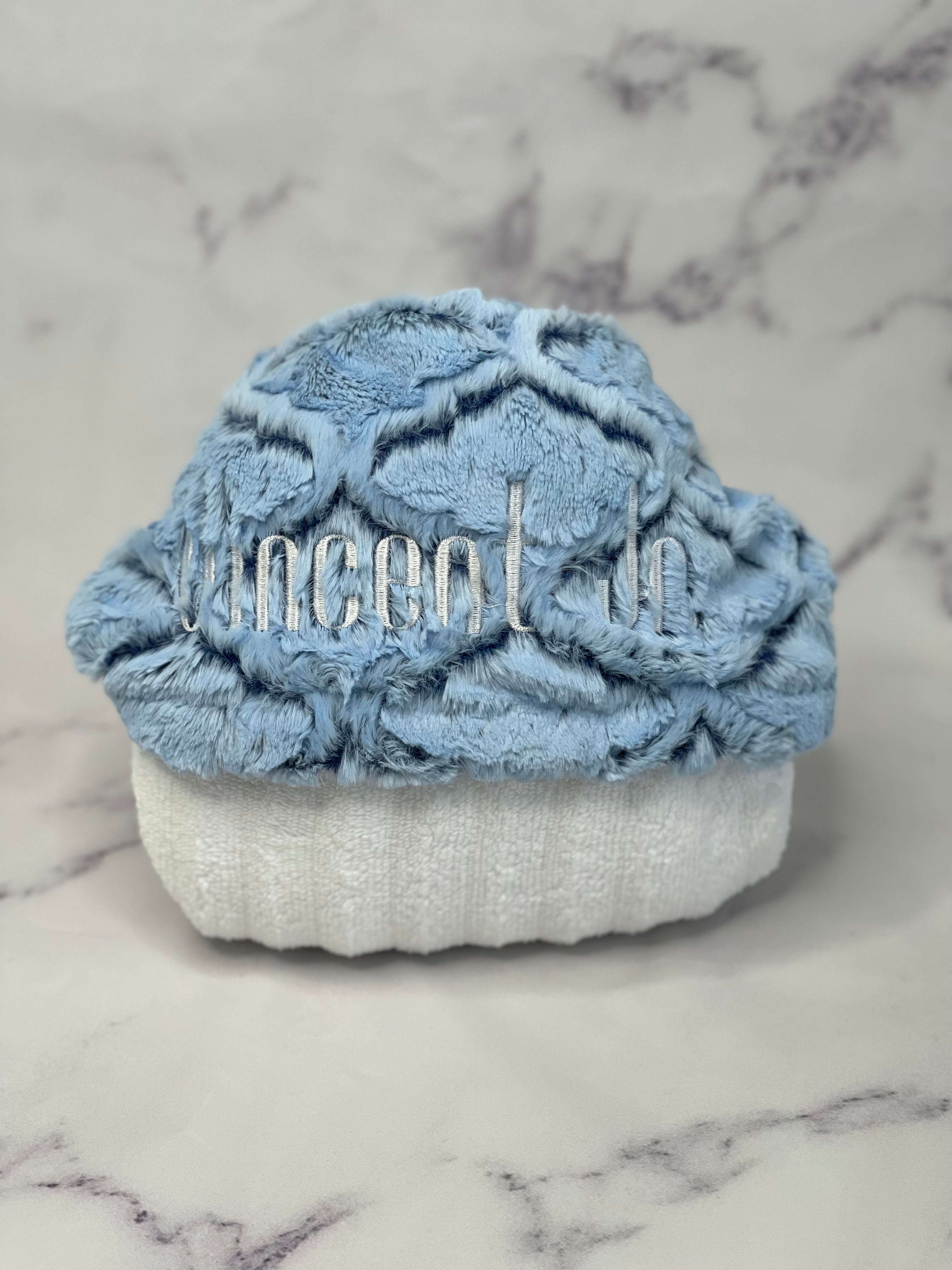 Baby Blue/Navy Lattice White Embroidery Bath Hoodie/Hooded Towel