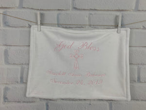 White with Pink Embroidery Baptism Towel