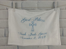 Load image into Gallery viewer, White with Blue Embroidery Baptism Towel