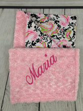 Load image into Gallery viewer, Pink/Green/Black Paisley with Pink Swirly Back Blanket No Ruffle