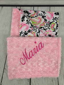 Pink/Green/Black Paisley with Pink Swirly Back Blanket No Ruffle