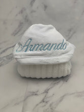 Load image into Gallery viewer, Flat White with Baby Blue Embroidery Bath Hoodie/Hooded Towel