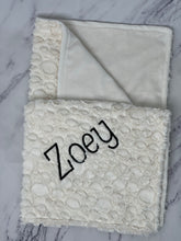 Load image into Gallery viewer, Ivory pebble with flat ivory Back Blanket Black Embroidery No Ruffle