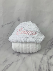 White Lattice Pink Embroidery Bath Hoodie/Hooded Towel
