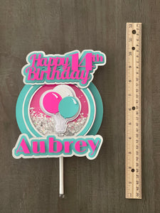 Hot Pink, Turquoise & Silver Balloons Shaker Cake Topper