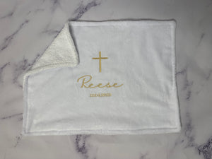 White Gold Embroidery Baptism Towel