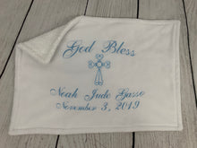 Load image into Gallery viewer, White with Blue Embroidery Baptism Towel