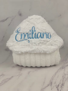 White Lattice Baby Blue Embroidery Bath Hoodie/Hooded Towel