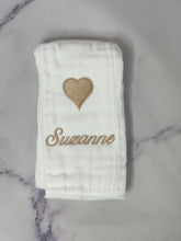 Load image into Gallery viewer, Golden Taupe Heart &amp; Name Burp Cloth