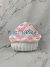 Load image into Gallery viewer, Pink/White Chevron Aqua Embroidery Bath Hoodie/Hooded Towel